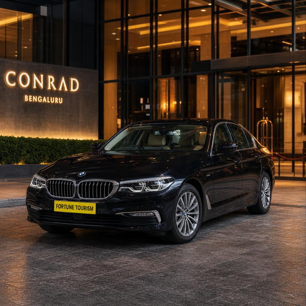 BMW 5 Series luxury sedan at Bengaluru hotel
