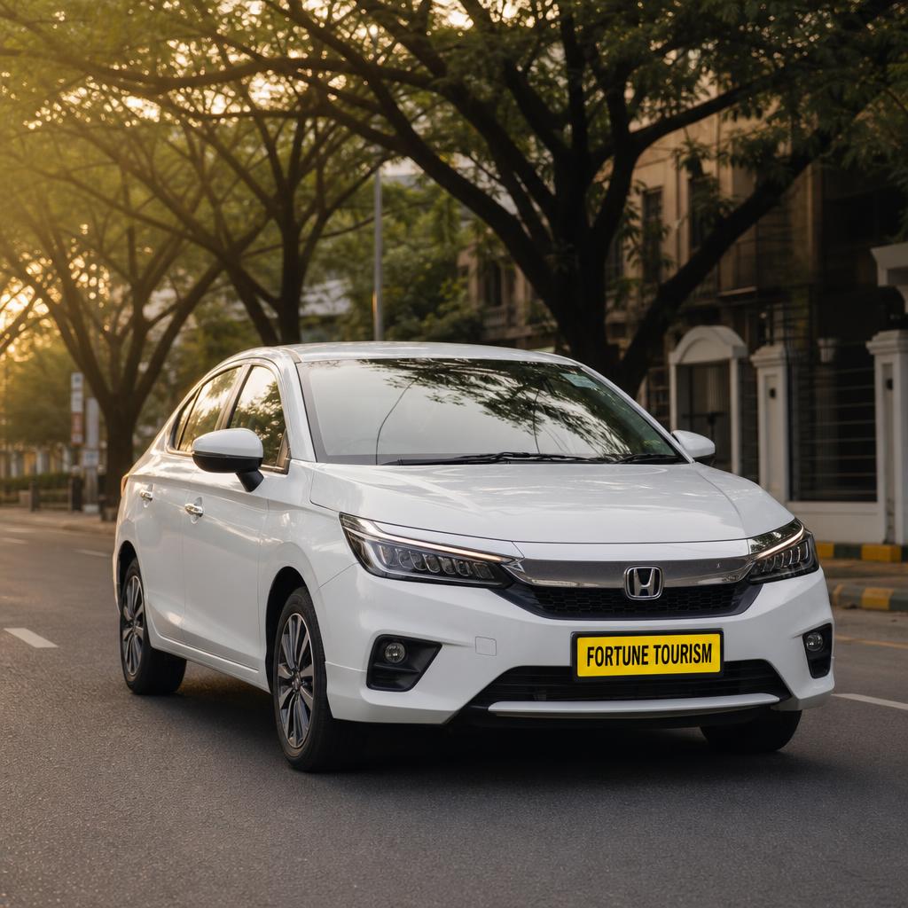Honda City premium sedan on tree-lined Bengaluru road