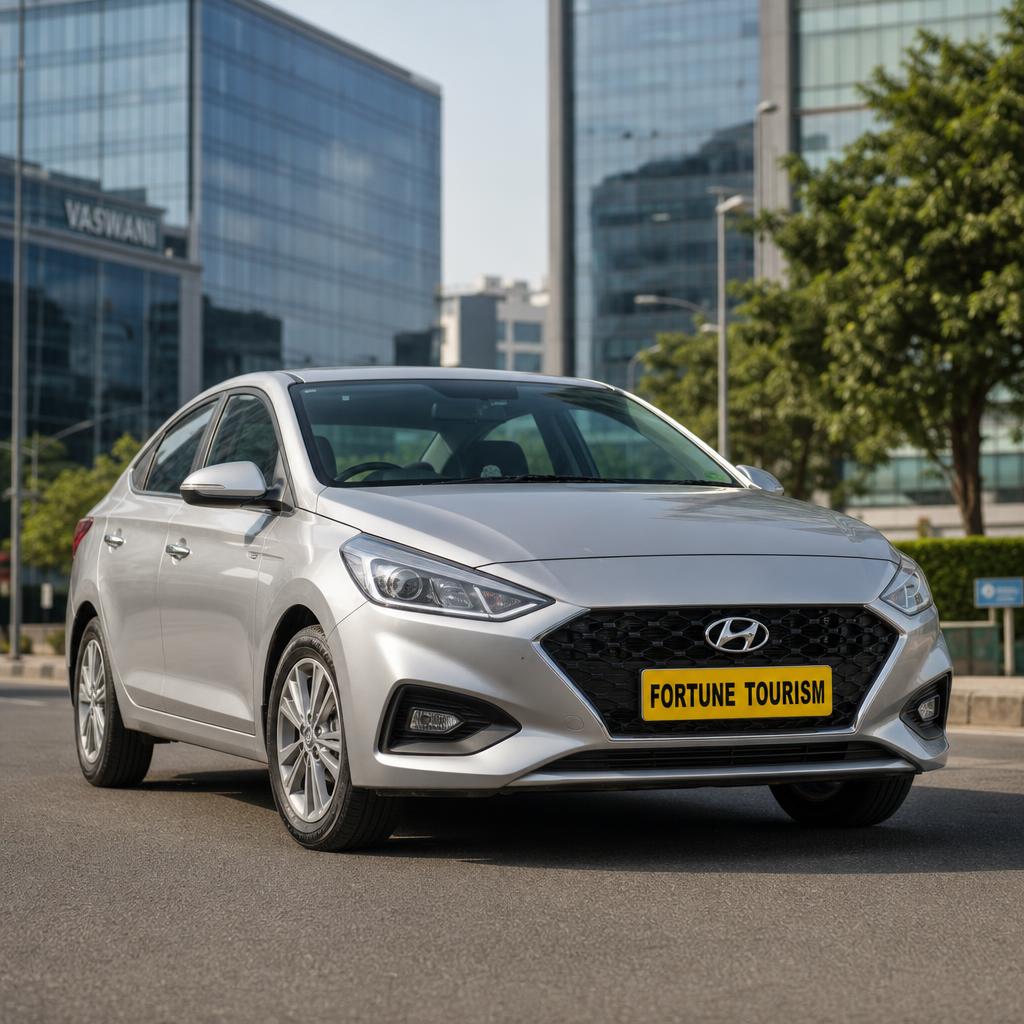 Hyundai Verna sedan in Bengaluru business district