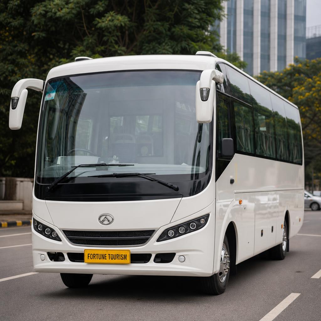 Premium 25-seater mini coach on a Bengaluru road